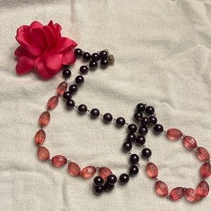 VINTAGE 42” PINK AND GREY BEADED NECKLACE